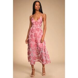 Lulu’s Feeling Like Forever Rose Jacquard Organza Lace-Up Midi Dress